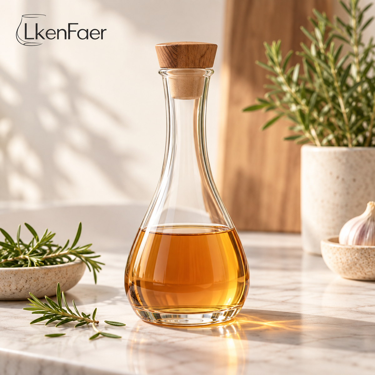 LkenFaer™ Glass Vinegar Bottle with Wood Stopper