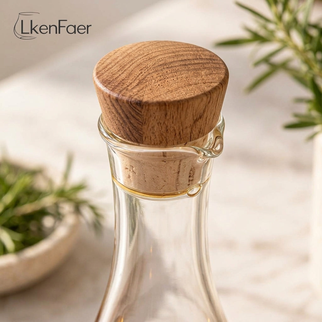 LkenFaer™ Glass Vinegar Bottle with Wood Stopper