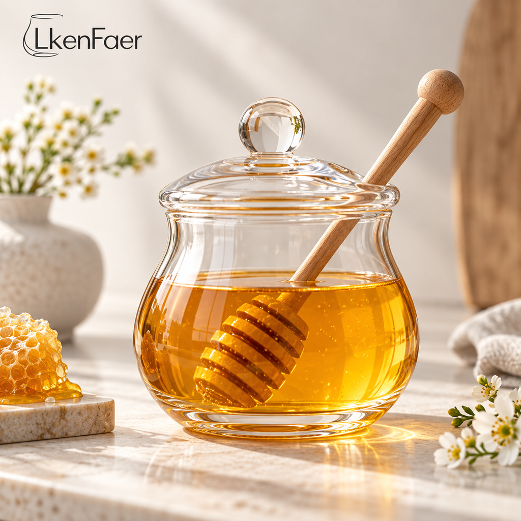 LkenFaer™ Glass Honey Jar with Dipper