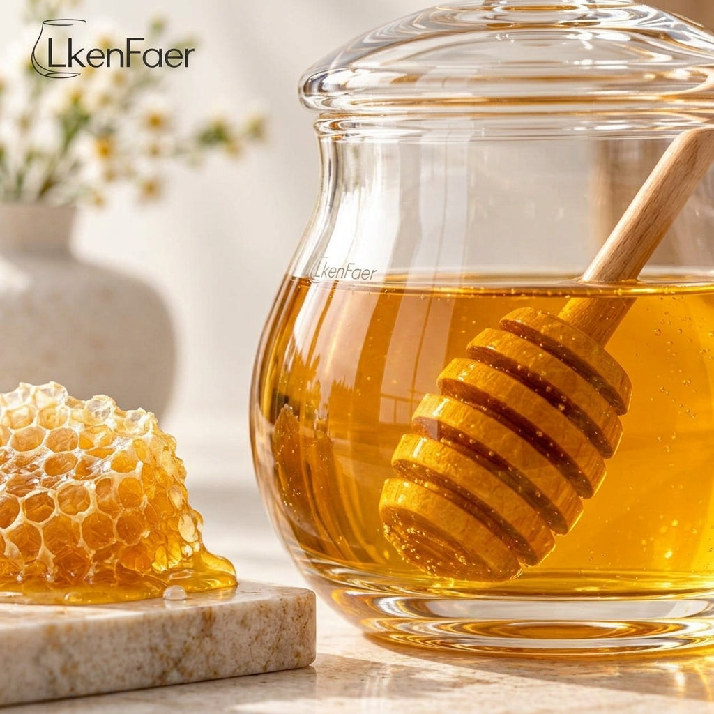 LkenFaer™ Glass Honey Jar with Dipper