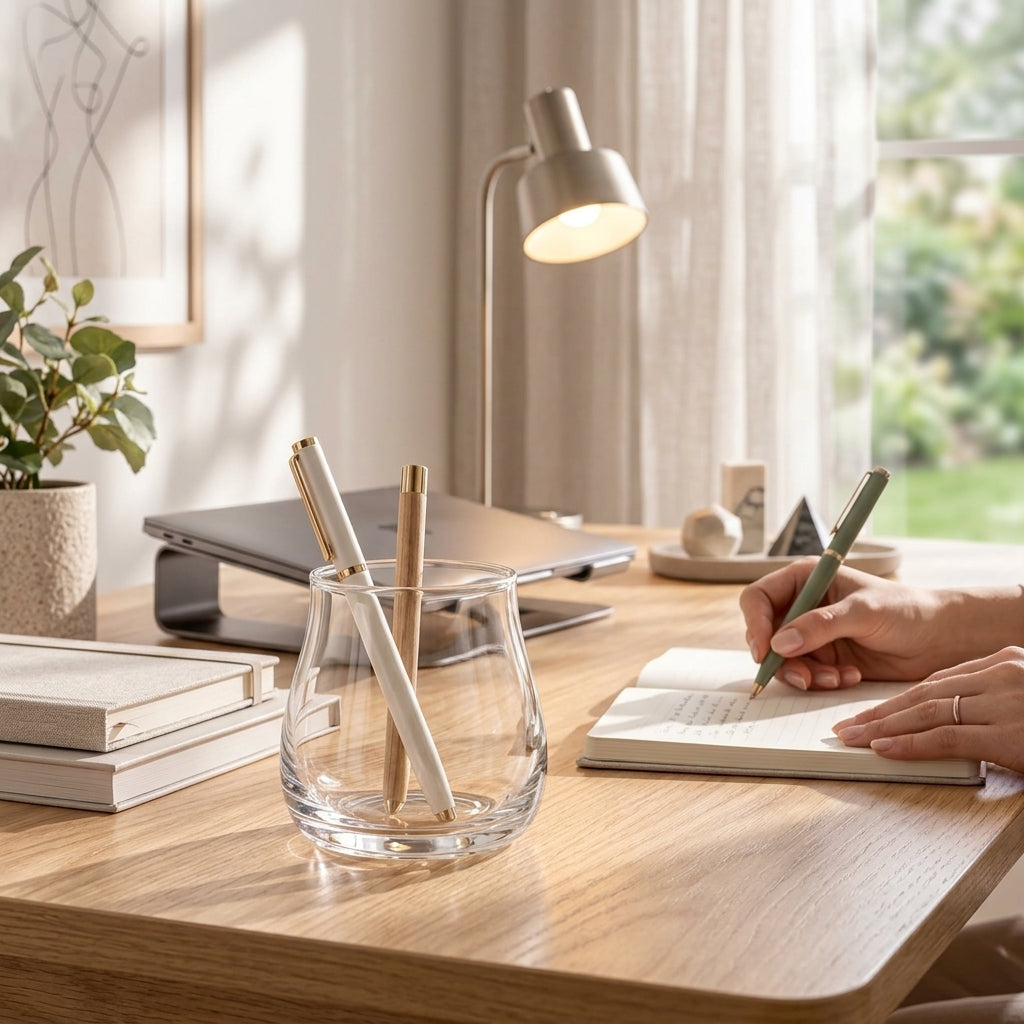 LkenFaer™ Sculpted Glass Pen Holder