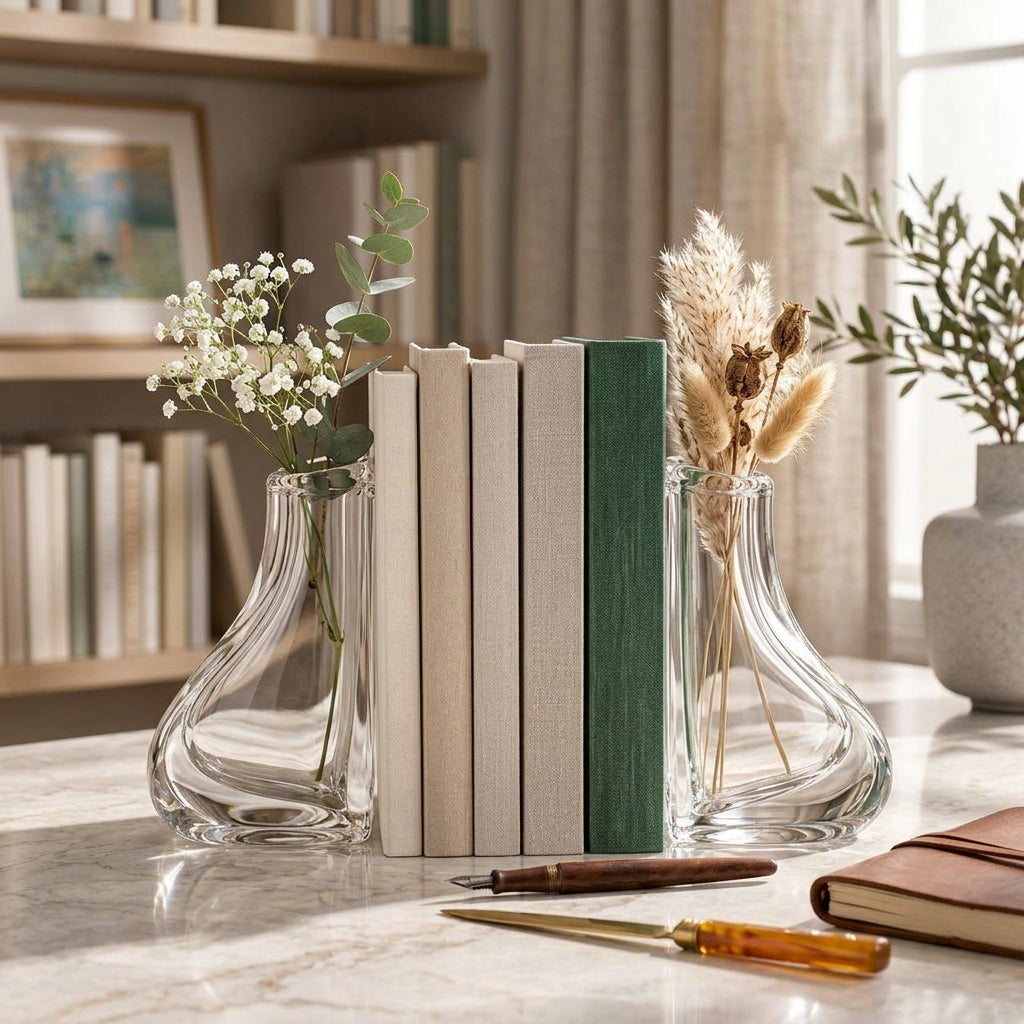 LkenFaer™ Sculptural Glass Bookend Set